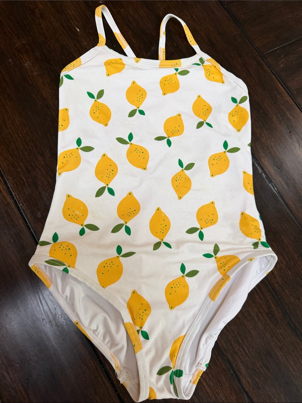 Hanna Andersson White One-Piece Swimsuit with Yellow Lemon Print